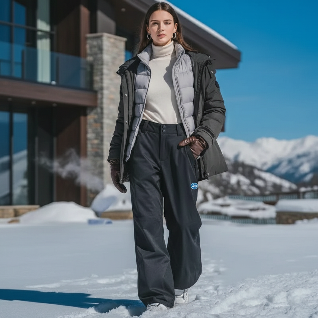 Pantalon De Ski Noir Ample Imperméable Unisexe Hiver - Polyester
