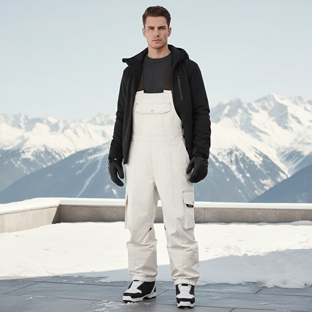 Pantalon De Ski Salopette Blanc Cassé Imperméable Homme Chaud - Polyester