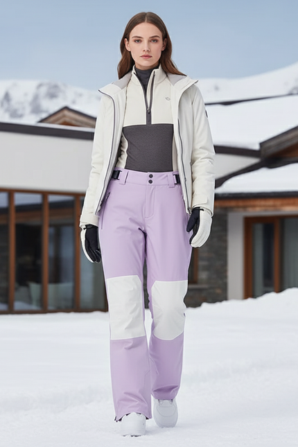 Pantalon De Ski Lilas Bicolore Imperméable Coupe Droite Femme - Violet Polyester