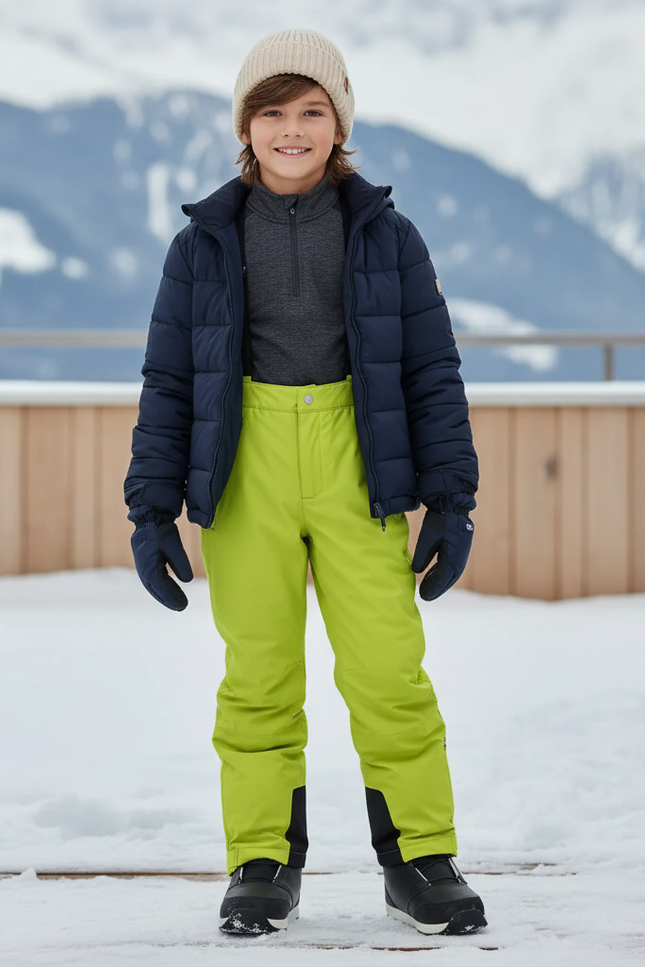 Pantalon De Ski Enfant Vert Fluorescent Imperméable Bretelles - Polyester