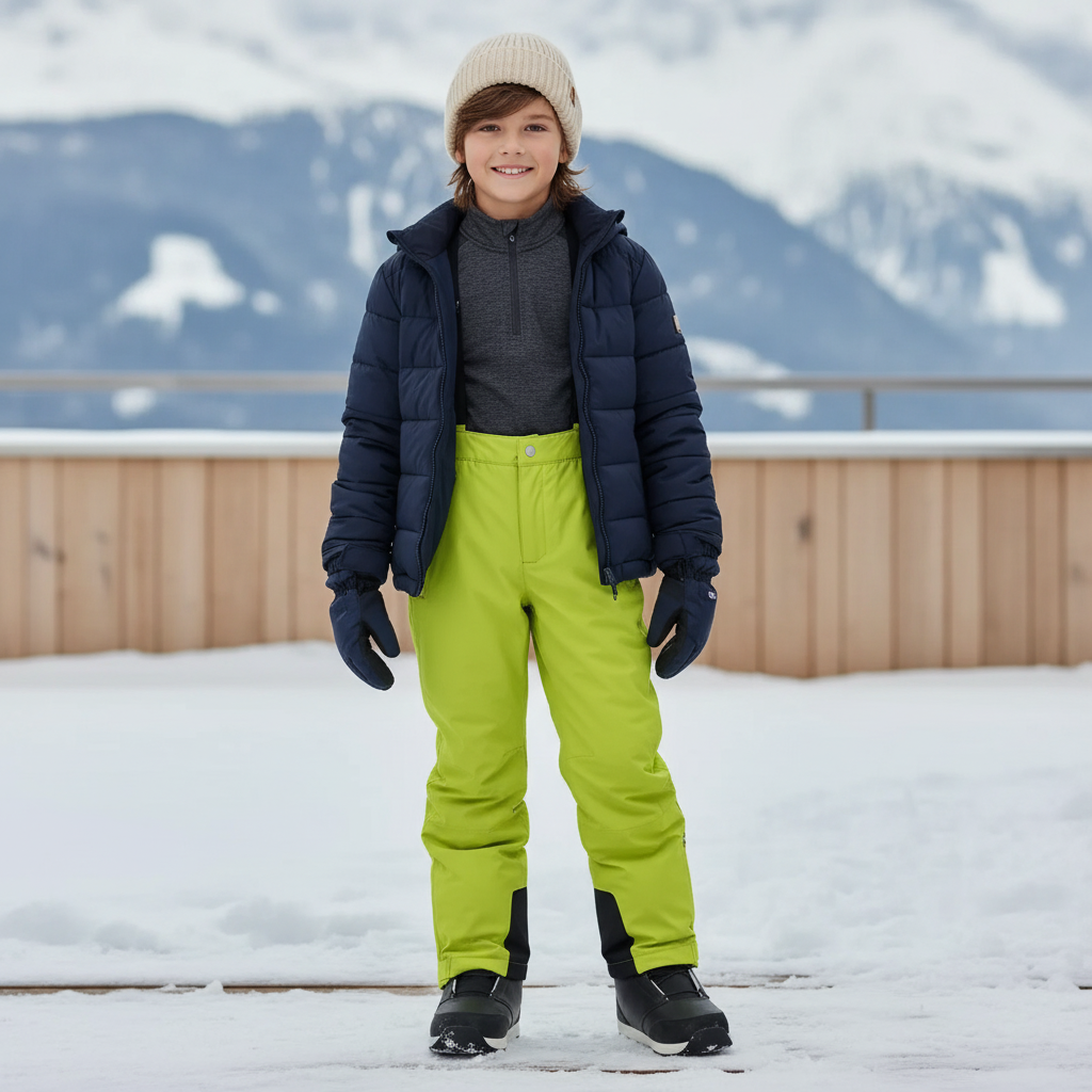 Pantalon De Ski Enfant Vert Fluorescent Imperméable Bretelles - Polyester