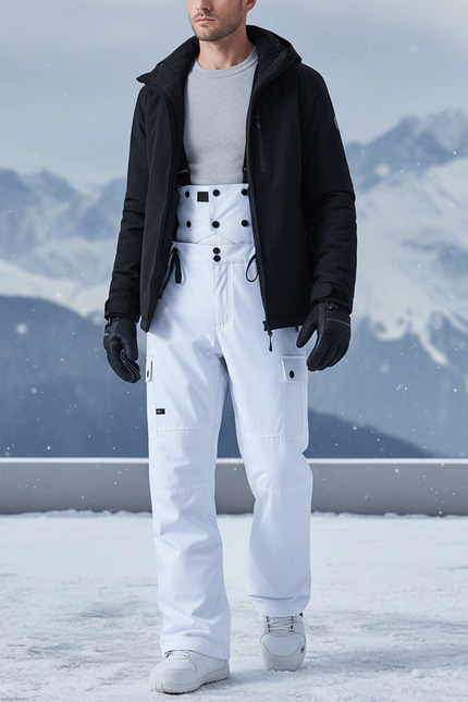 Pantalon De Ski Salopette Blanc Imperméable Chaud Homme - Polyester