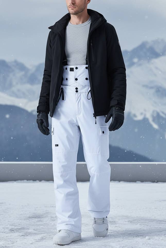 Pantalon De Ski Salopette Blanc Imperméable Chaud Homme - Polyester