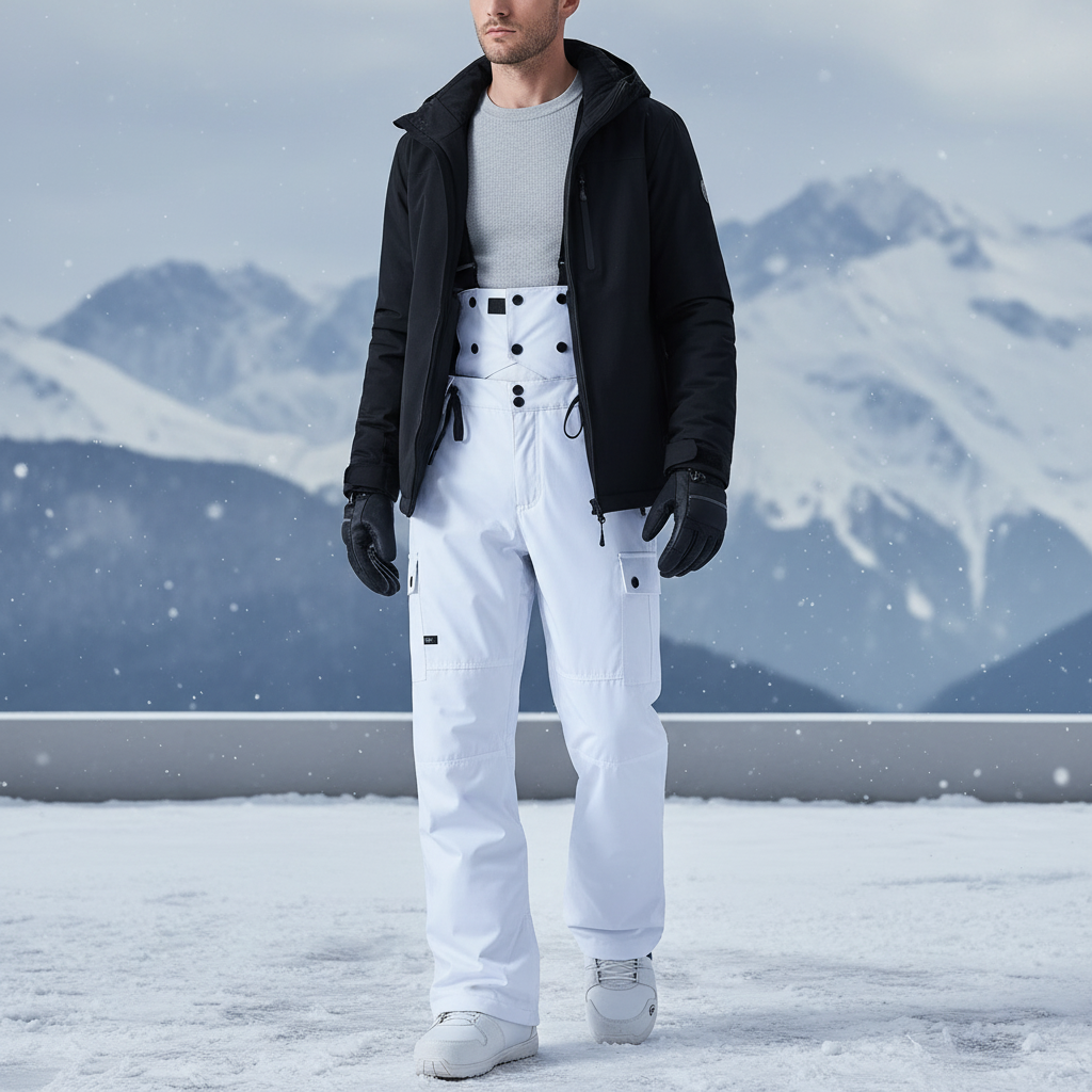 Pantalon De Ski Salopette Blanc Imperméable Chaud Homme - Polyester