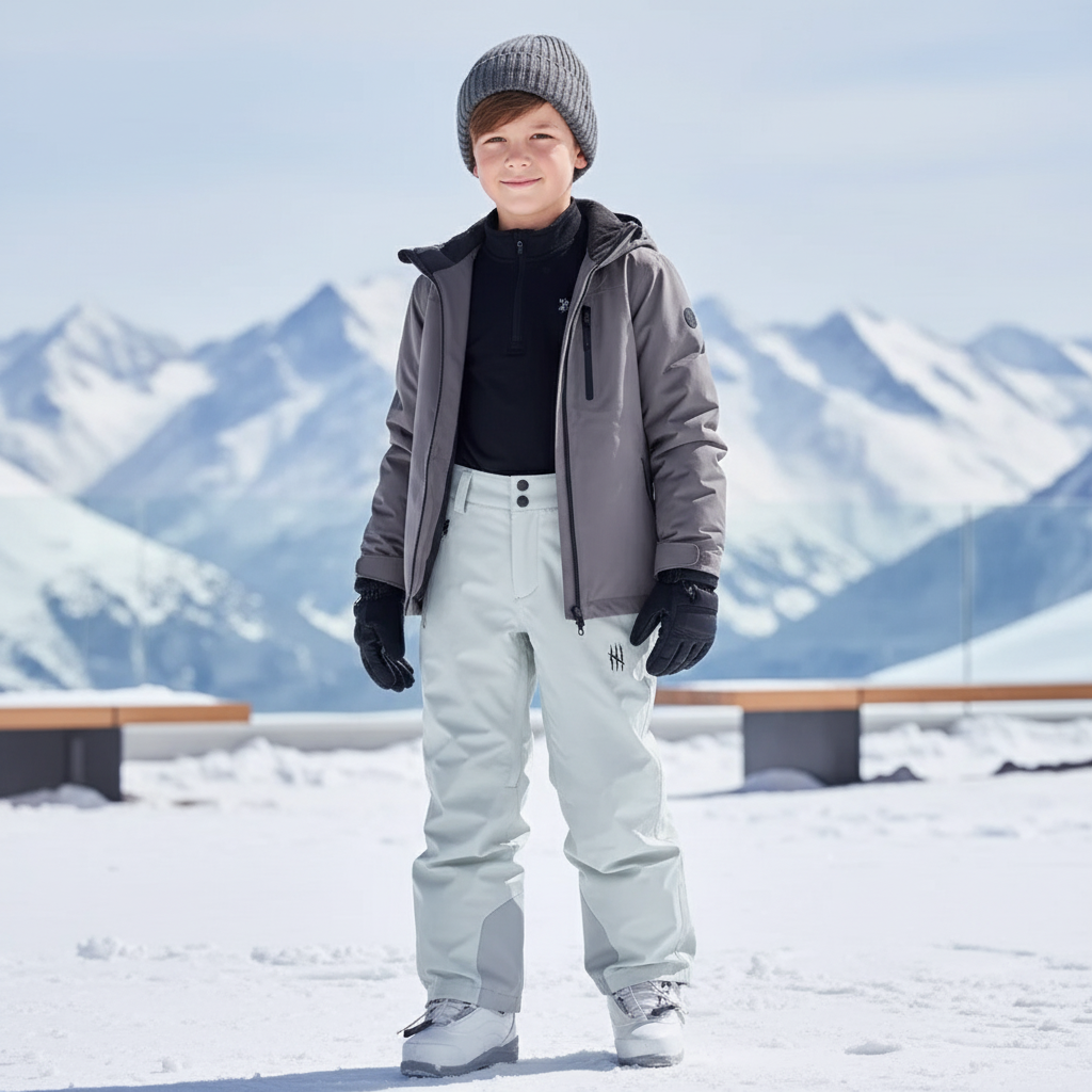 Pantalon De Ski Enfant Imperméable Thermique Gris Clair - Polyester