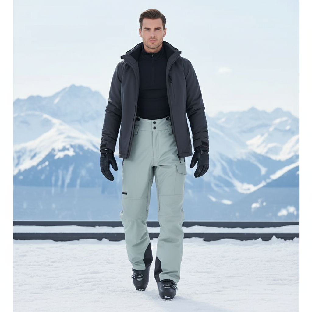 Pantalon De Ski Homme Gris Ample Imperméable Hiver - Vert Polyester