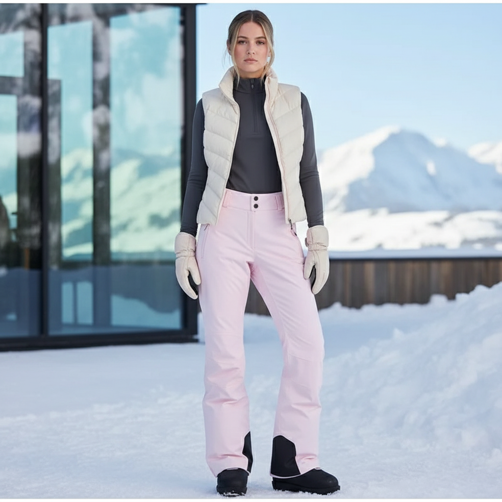 Pantalon De Ski Rose Pâle Imperméable Taille Haute Femme - Polyester