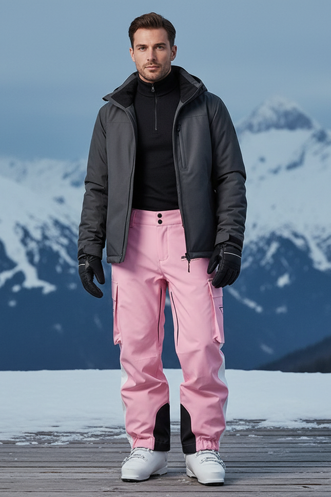 Pantalon De Ski Rose Cargo Imperméable Homme Hiver - Polyester
