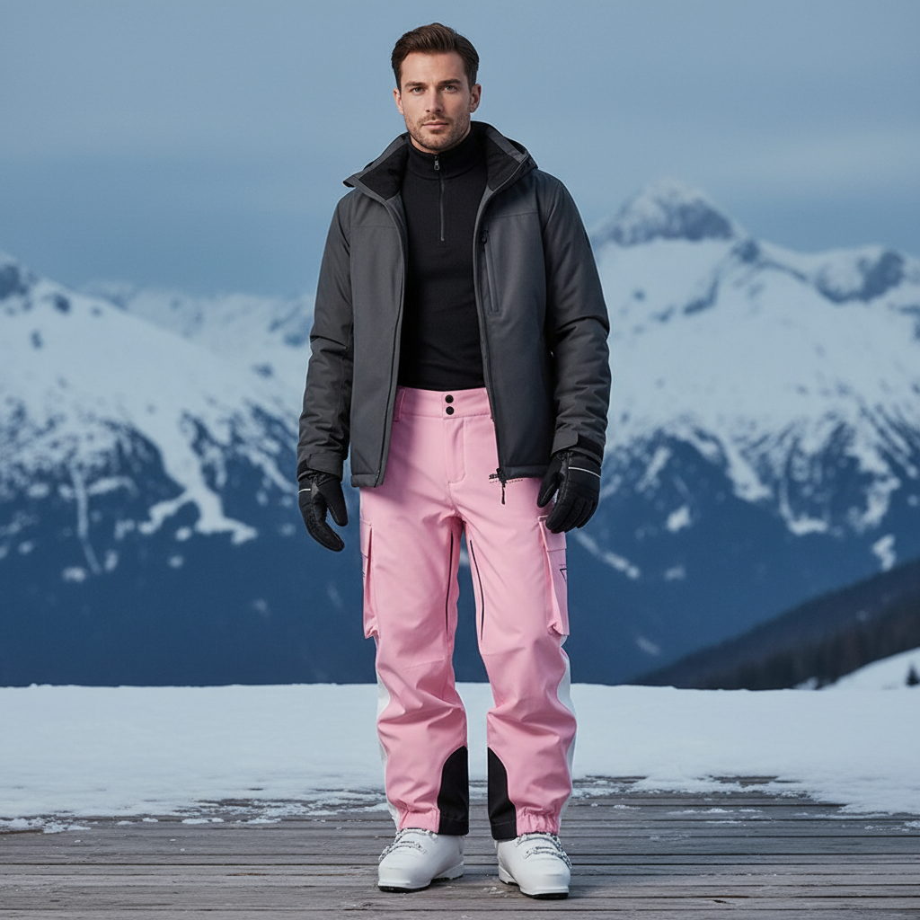 Pantalon De Ski Rose Cargo Imperméable Homme Hiver - Polyester