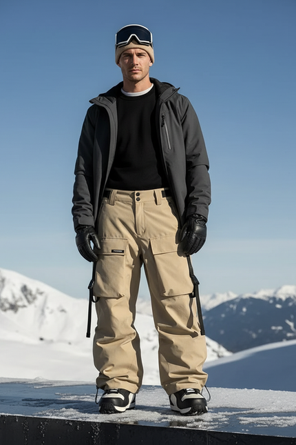 Pantalon De Ski Cargo Ample Beige Imperméable Homme Hiver - Polyester