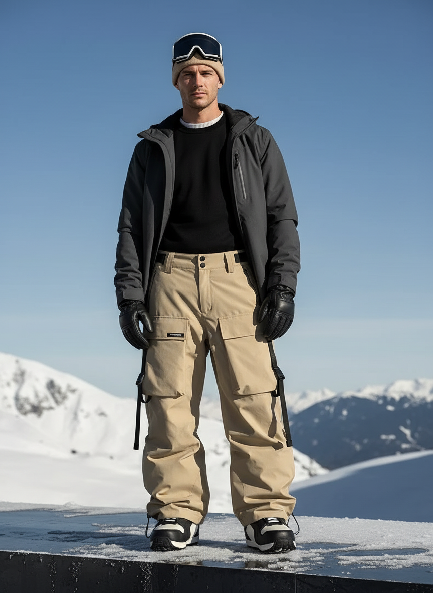 Pantalon De Ski Cargo Ample Beige Imperméable Homme Hiver - Polyester