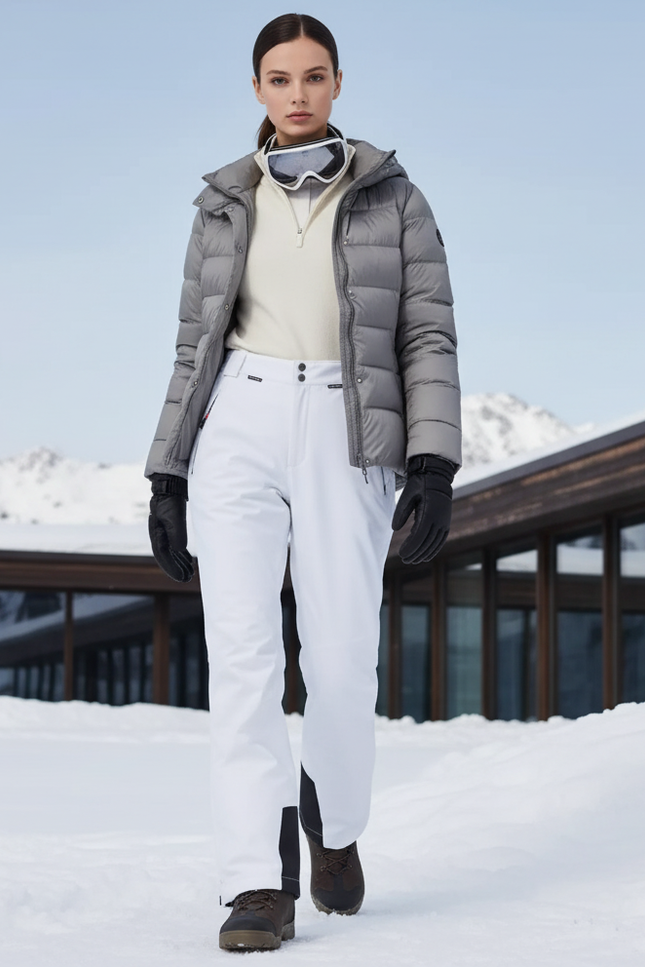 Pantalon De Ski Blanc Ample Imperméable Coupe-vent Chaud - Polyester
