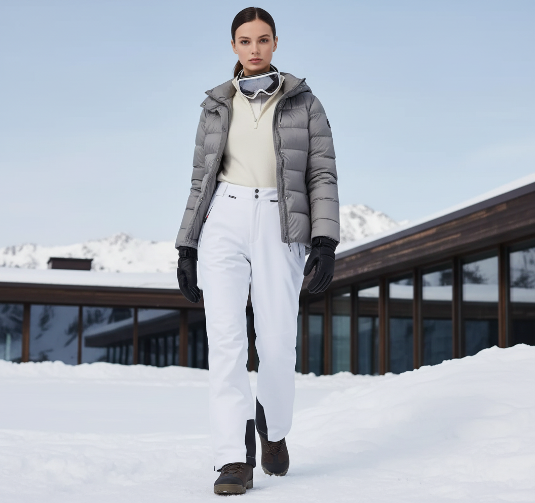 Pantalon De Ski Blanc Ample Imperméable Coupe-vent Chaud - Polyester