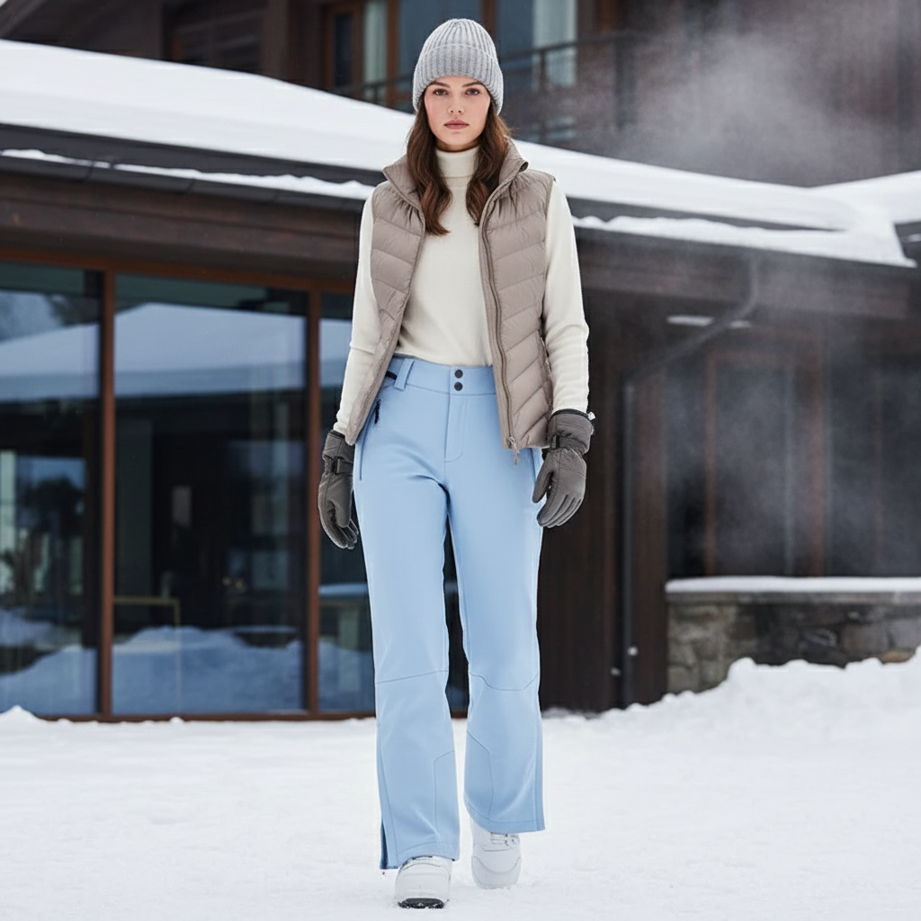 Pantalon De Ski Bleu Clair Ajusté Imperméable Femme - Polyester