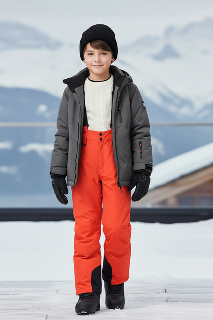 Pantalon De Ski Orange Imperméable Bretelles Chaud Unisexe - Polyester