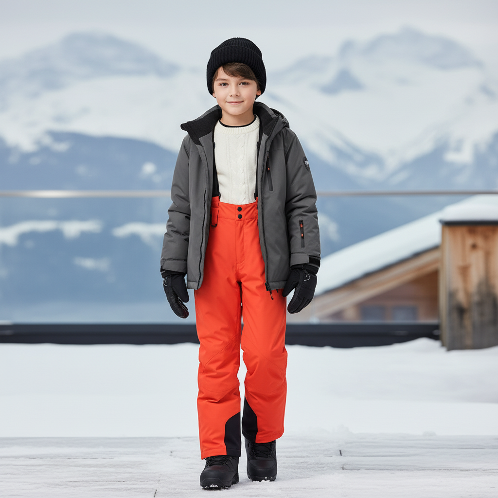 Pantalon De Ski Orange Imperméable Bretelles Chaud Unisexe - Polyester