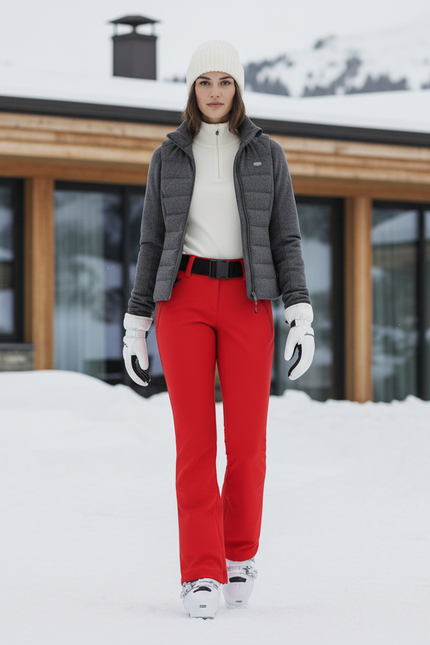 Pantalon De Ski Rouge Slim Stretch Imperméable Femme - Polyester