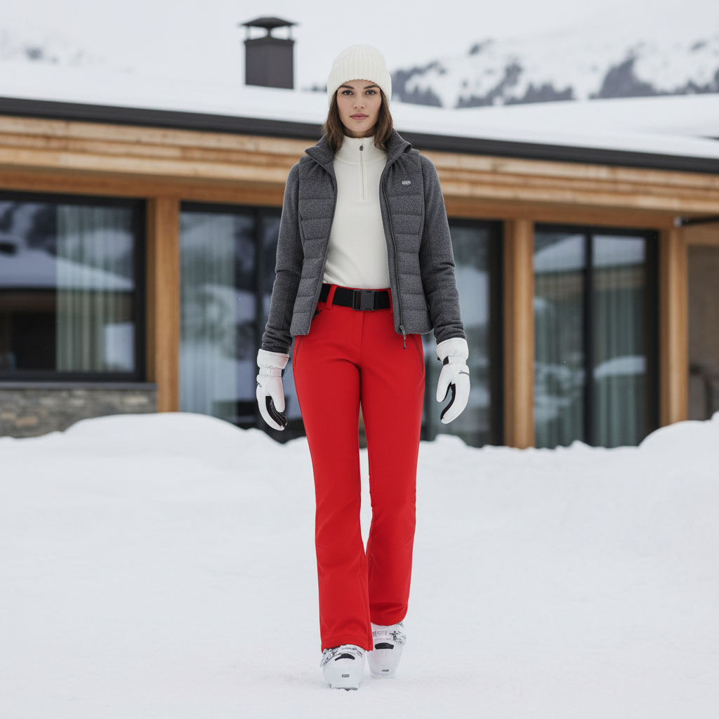 Pantalon De Ski Rouge Slim Stretch Imperméable Femme - Polyester