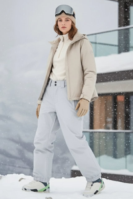 Pantalon De Ski Gris Clair Imperméable Respirant Ample Femme - Polyester