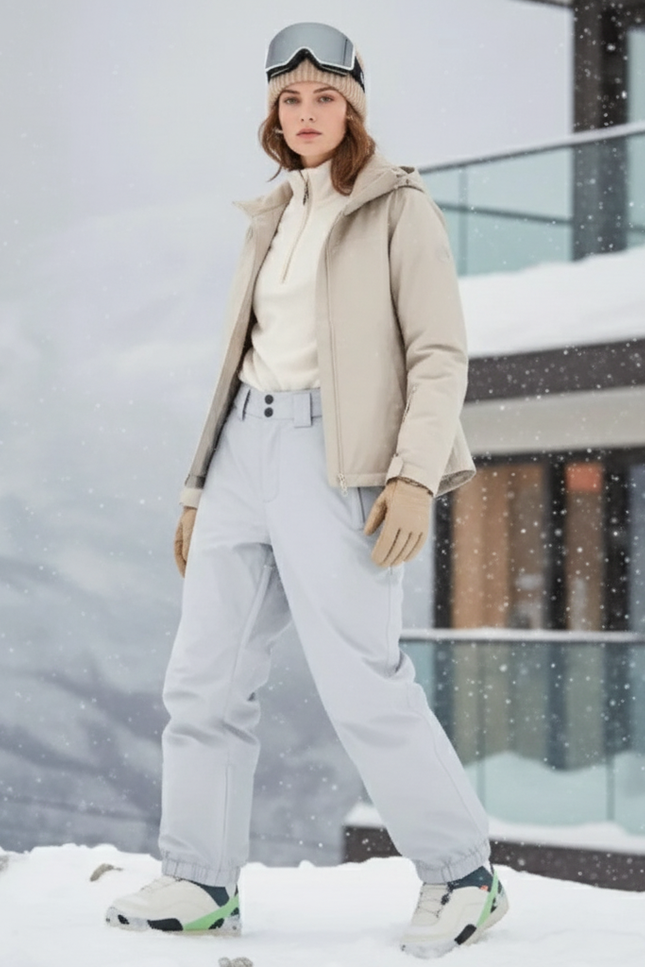 Pantalon De Ski Gris Clair Imperméable Respirant Ample Femme - Polyester