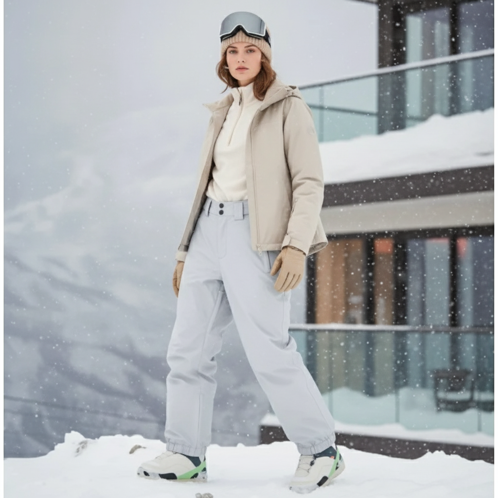 Pantalon De Ski Gris Clair Imperméable Respirant Ample Femme - Polyester