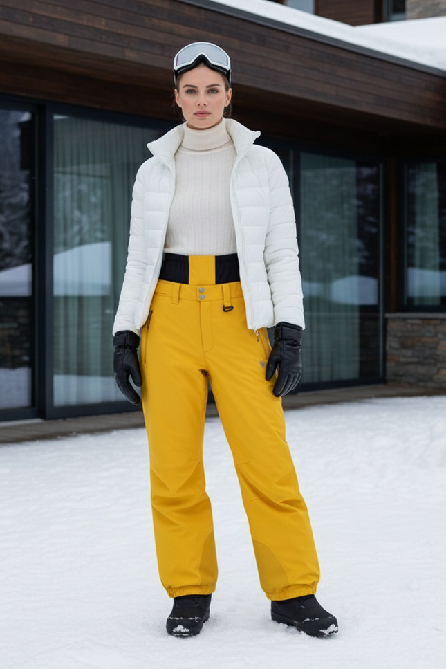 Pantalon De Ski Jaune Coupe Droite Imperméable Femme Hiver - Polyester