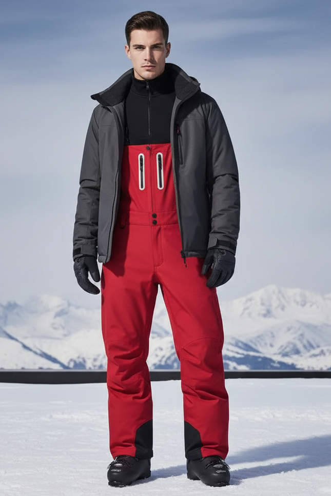 Pantalon De Ski Rouge Bretelles Imperméable Homme Salopette - Polyester