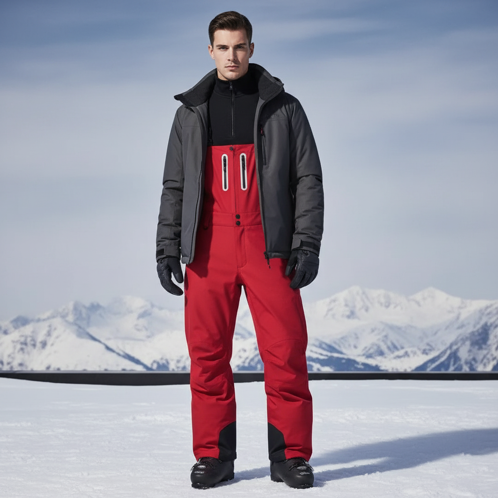 Pantalon De Ski Rouge Bretelles Imperméable Homme Salopette - Polyester