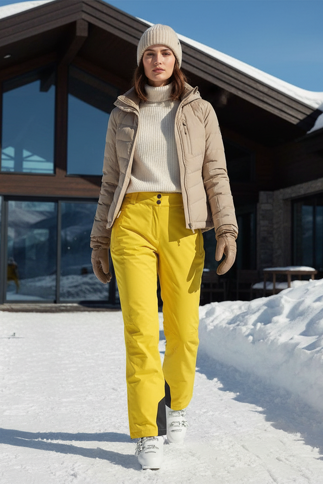 Pantalon De Ski Jaune Imperméable Ajusté Hiver Femme - Polyester