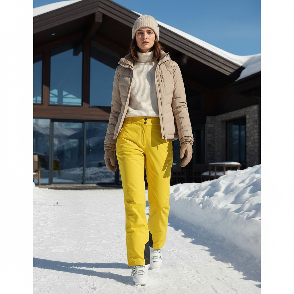 Pantalon De Ski Jaune Imperméable Ajusté Hiver Femme - Polyester