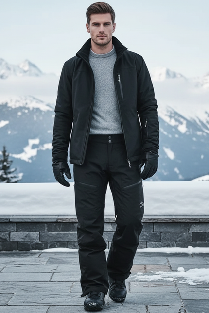 Pantalon De Ski Homme Noir Imperméable Coupe Droite Hiver - Polyester