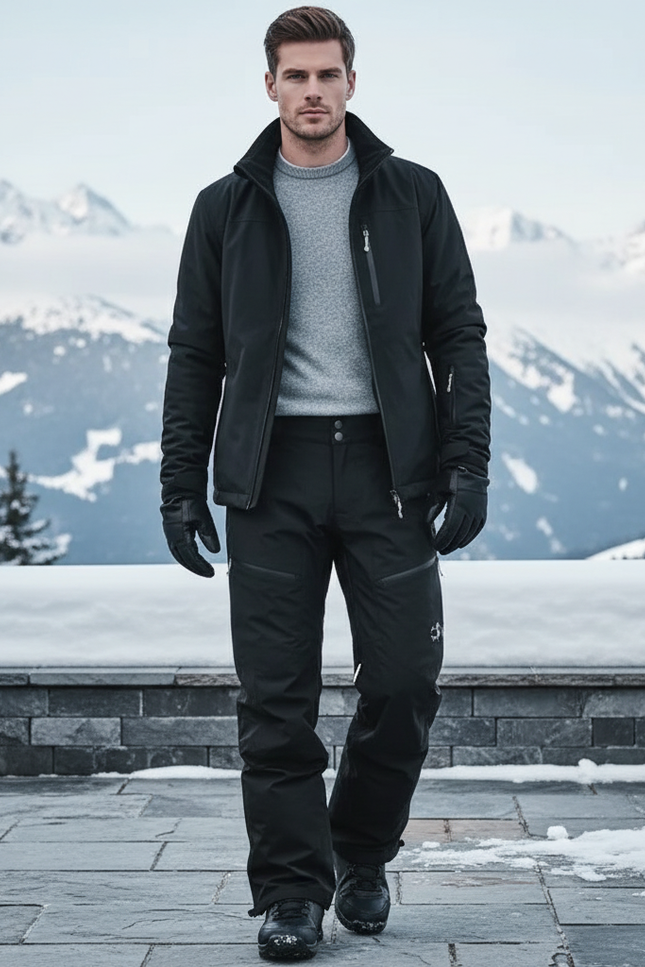 Pantalon De Ski Homme Noir Imperméable Coupe Droite Hiver - Polyester