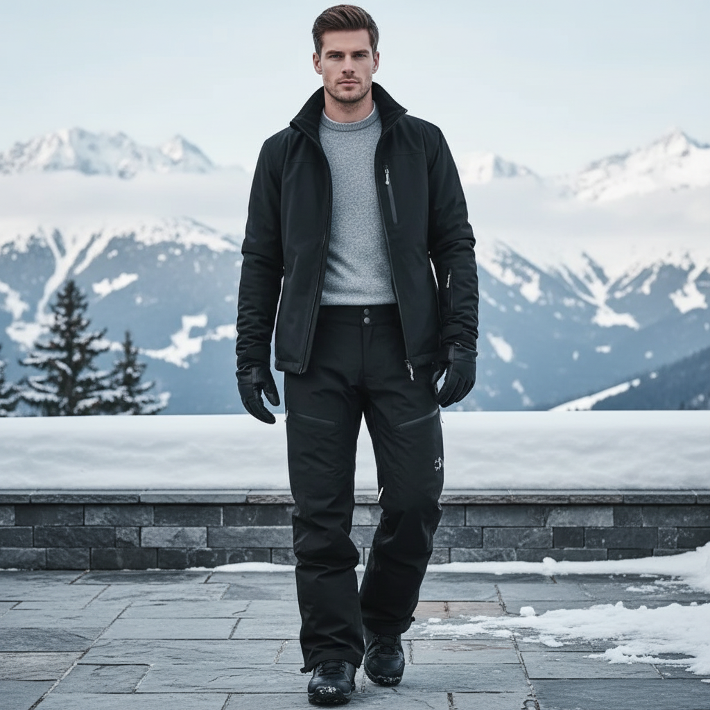Pantalon De Ski Homme Noir Imperméable Coupe Droite Hiver - Polyester