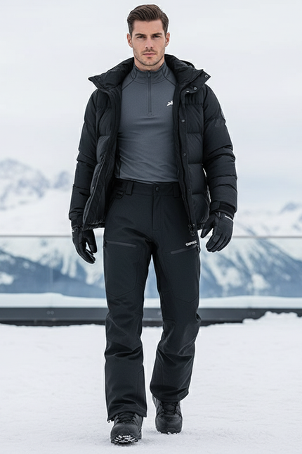 Pantalon De Ski Noir Imperméable Coupe Droite Homme - Polyester