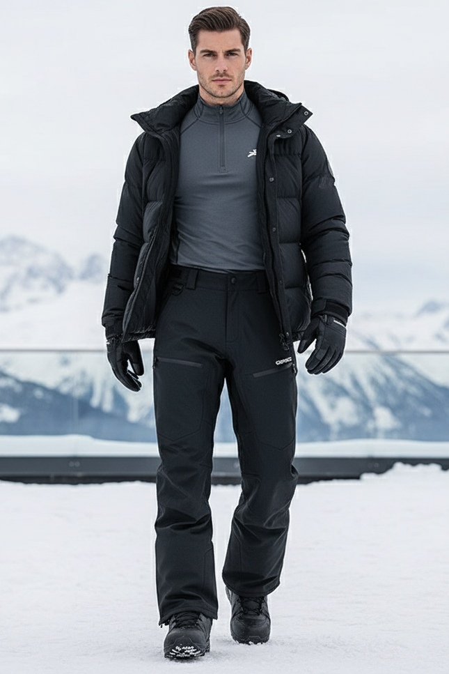 Pantalon De Ski Noir Imperméable Coupe Droite Homme - Polyester