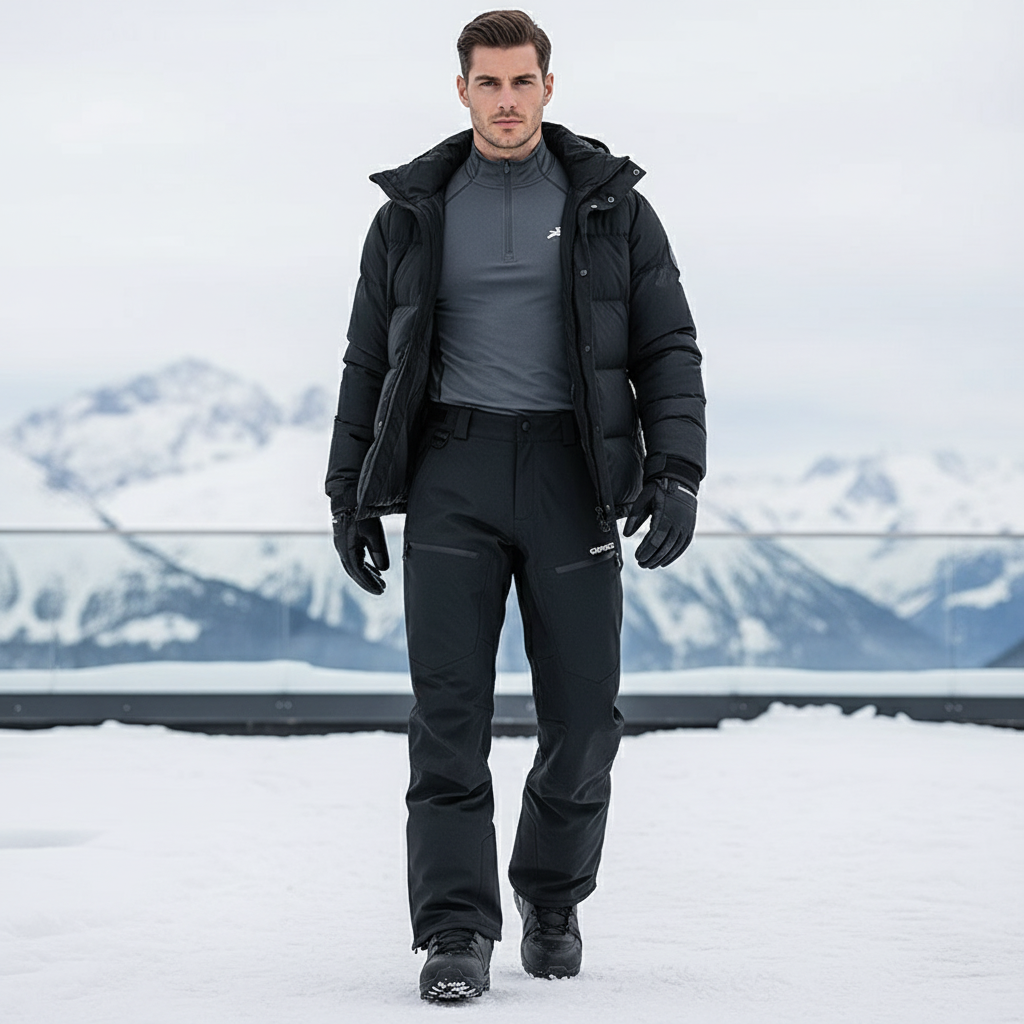 Pantalon De Ski Noir Imperméable Coupe Droite Homme - Polyester