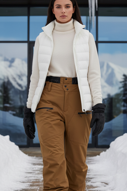 Pantalon De Ski Marron Ample Impermémeable Femme Hiver - Camel Polyester