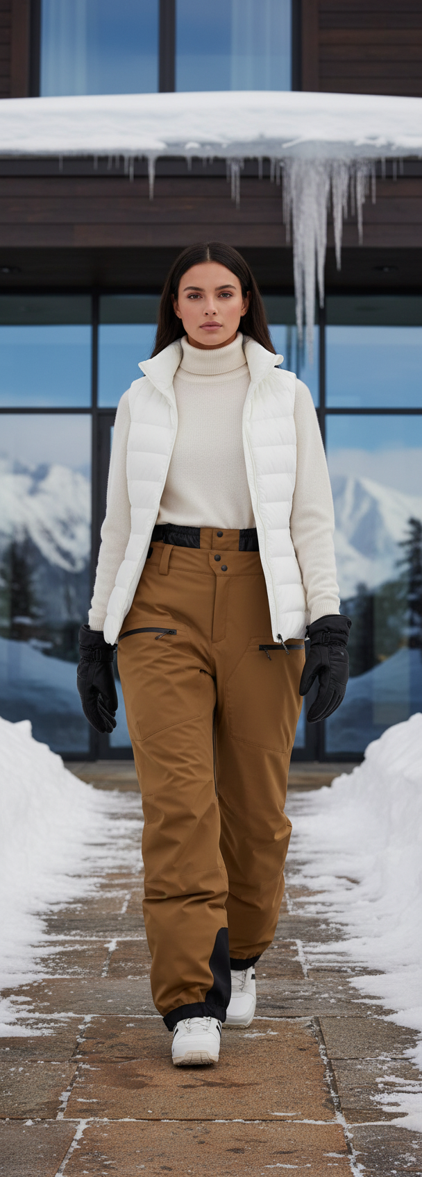 Pantalon De Ski Marron Ample Impermémeable Femme Hiver - Camel Polyester