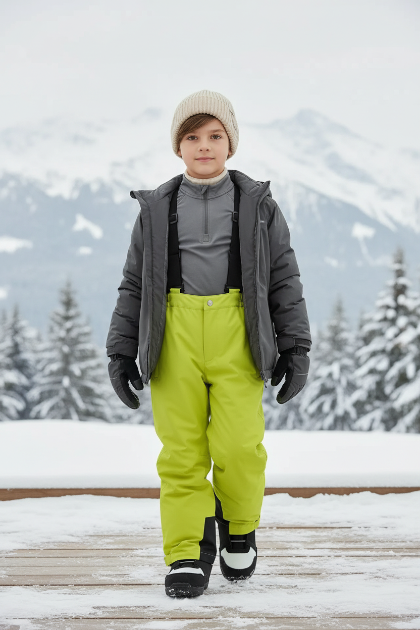 Pantalon De Ski Enfant Vert Fluorescent Imperméable Respirant - Polyester