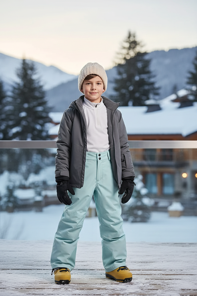 Pantalon De Ski Enfant Bleu Ciel Imperméable Coupe Droite - Polyester
