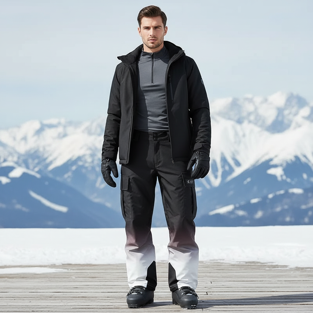 Pantalon De Ski Noir Dégradé Imperméable Cargo Homme - Polyester