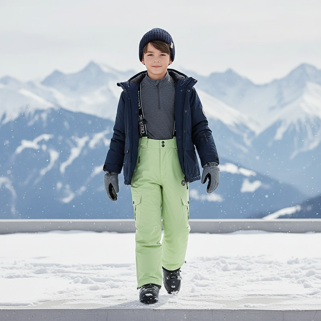 Pantalon De Ski Vert Clair Cargo Imperméable Enfant - Polyester
