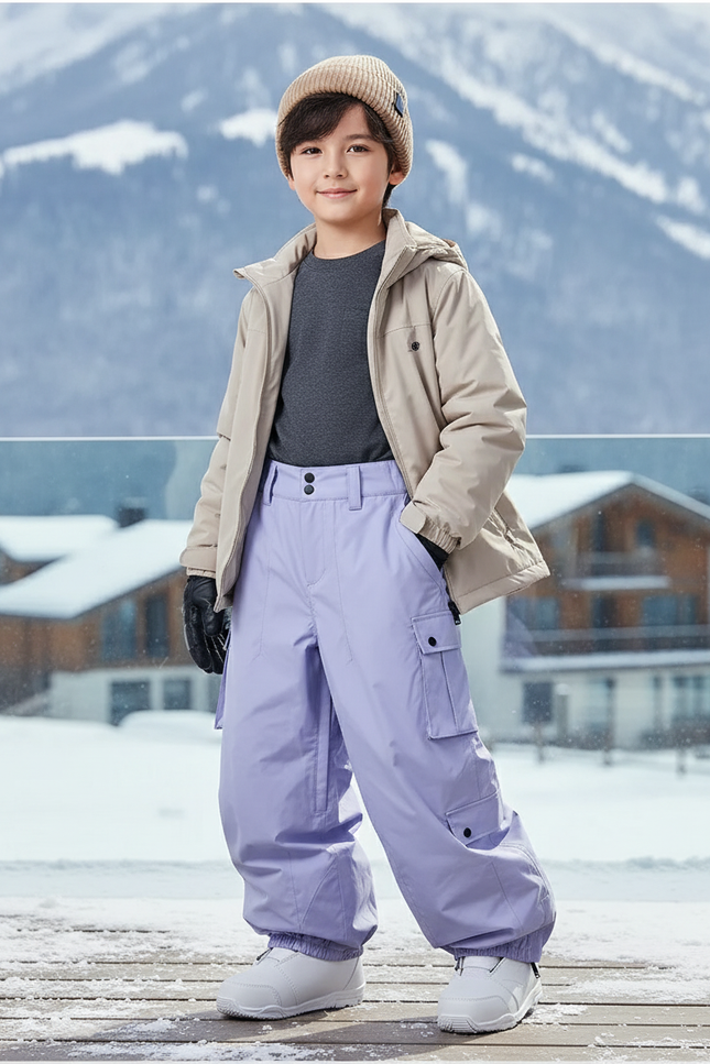 Pantalon De Ski Violet Ample Imperméable Cargo Enfant - Polyester