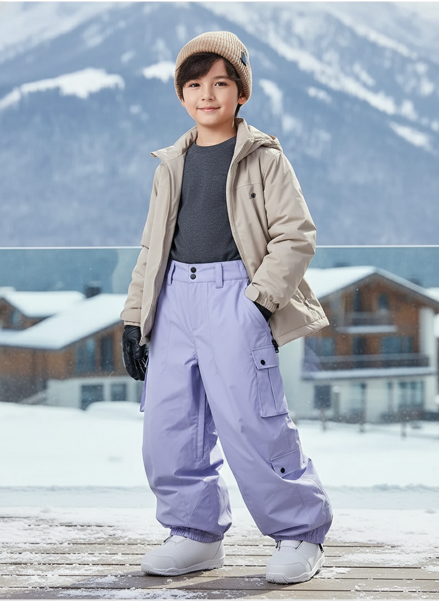 Pantalon De Ski Violet Ample Imperméable Cargo Enfant - Polyester