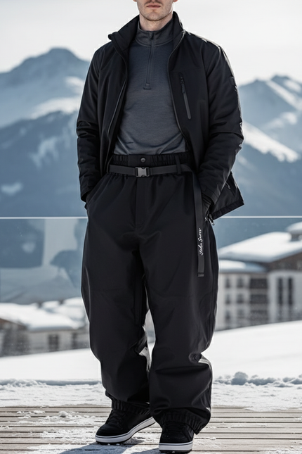 Pantalon De Ski Noir Ample Imperméable Respirant Unisexe - Polyester