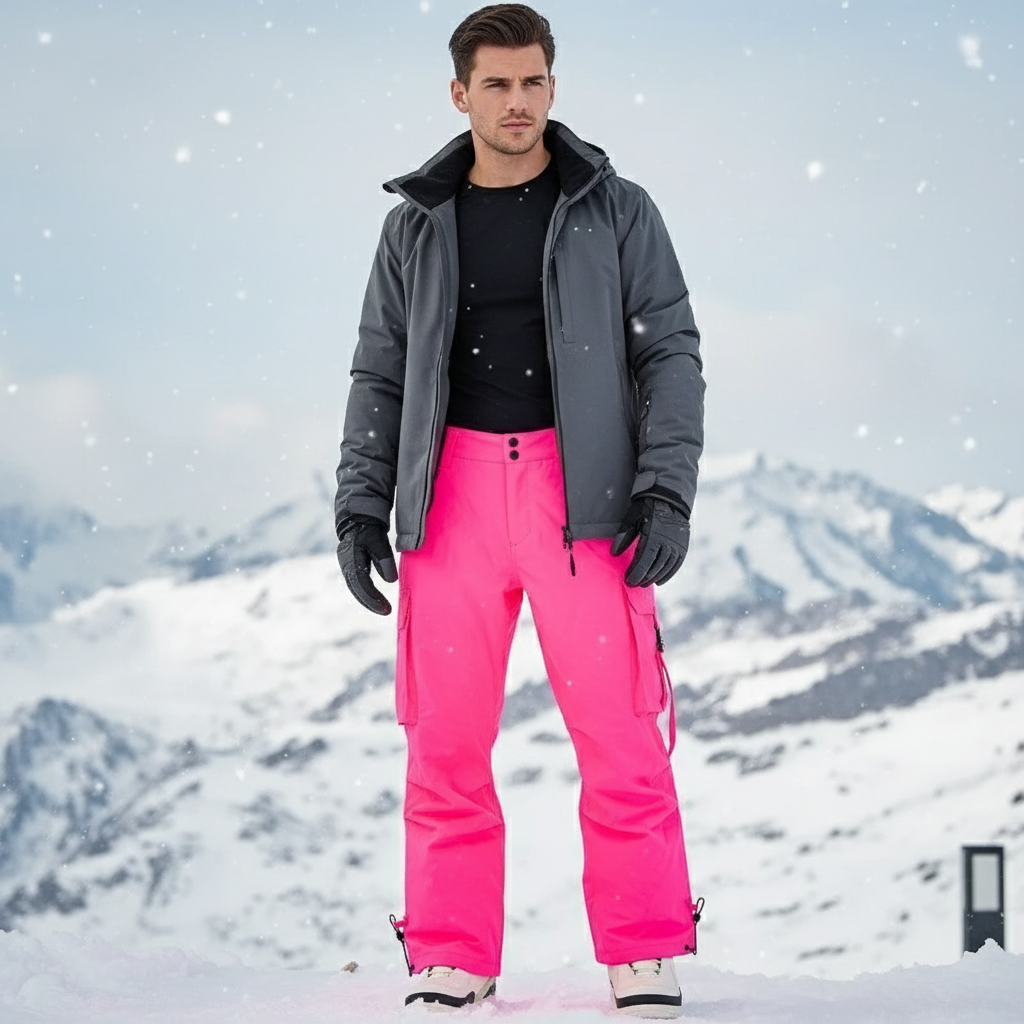 Pantalon De Ski Rose Vif Imperméable Cargo Ample Homme - Polyester