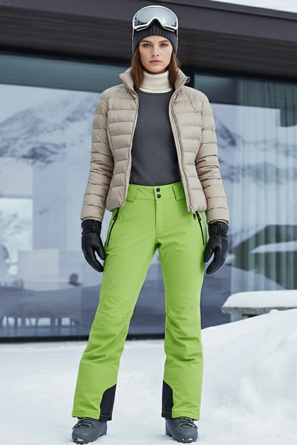Pantalon De Ski Vert Fluorescent Imperméable Femme Coupe Droite - Polyester
