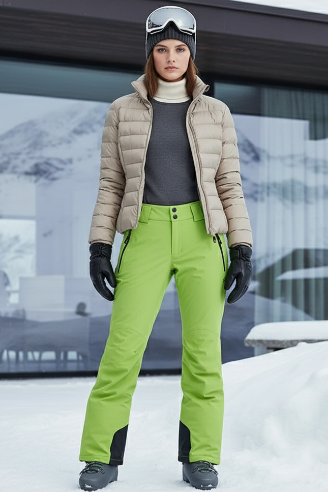 Pantalon De Ski Vert Fluorescent Imperméable Femme Coupe Droite - Polyester