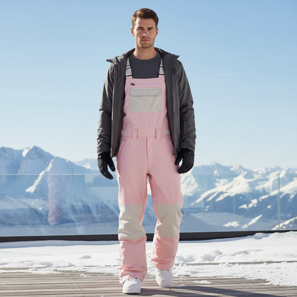 Pantalon De Ski Rose Bretelles Imperméable Homme Hiver - Polyester