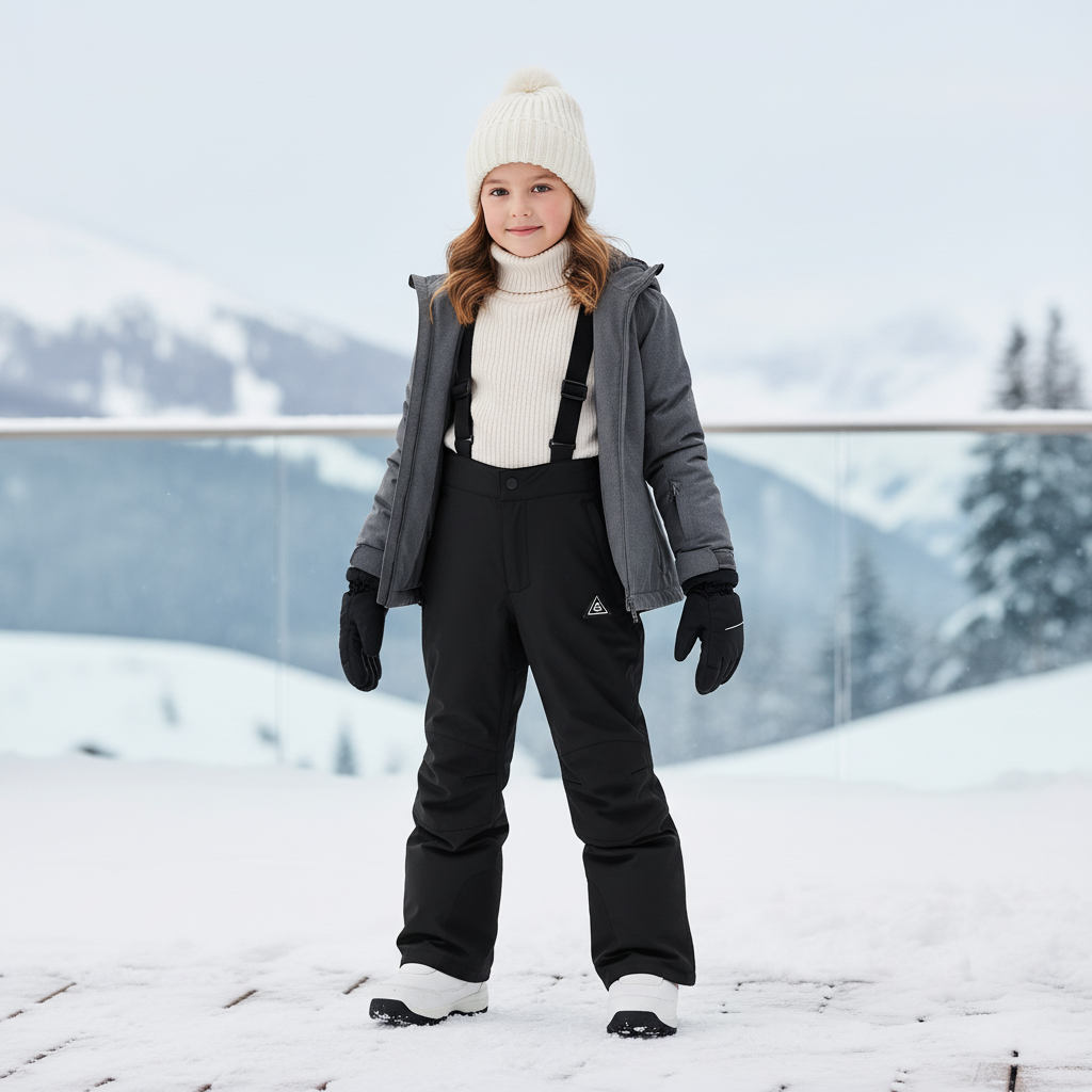 Pantalon De Ski Enfant Noir Imperméable Bretelles - Polyester